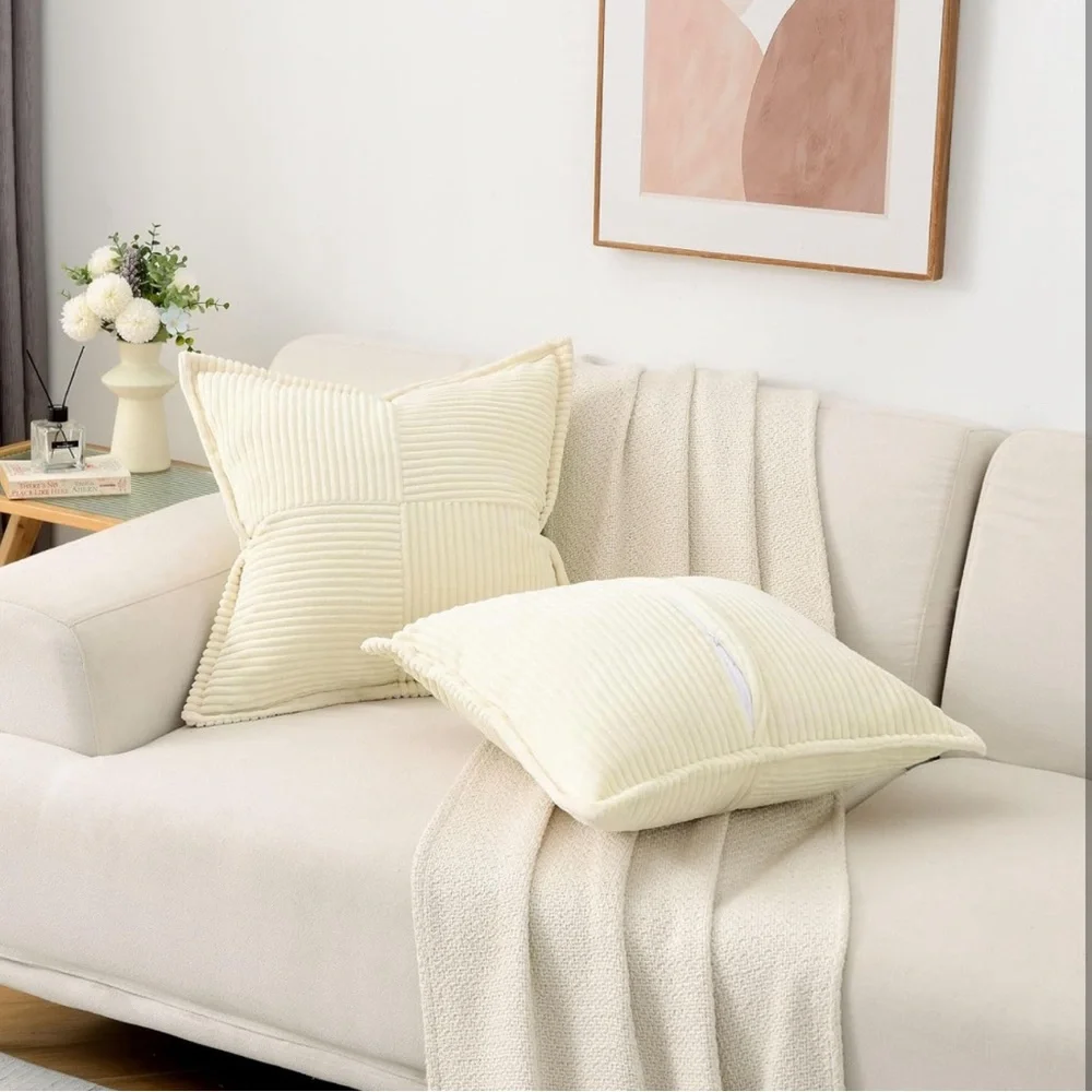 NWT HAUSSY Beige Throw Pillow Covers 20x20 Inch Set of 2
